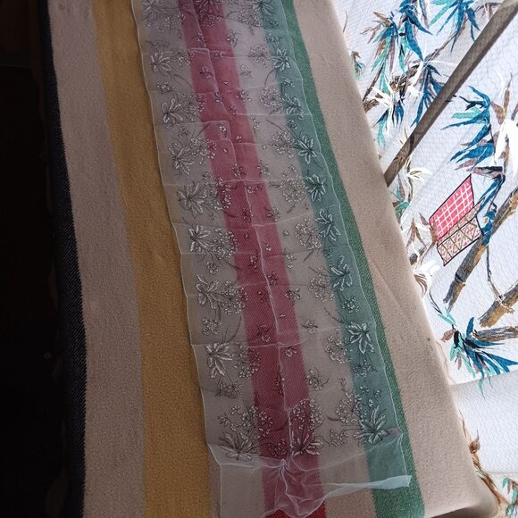 True Vintage Sheer Printed Scarf 1950\'s Mesh Nylon 42x13\